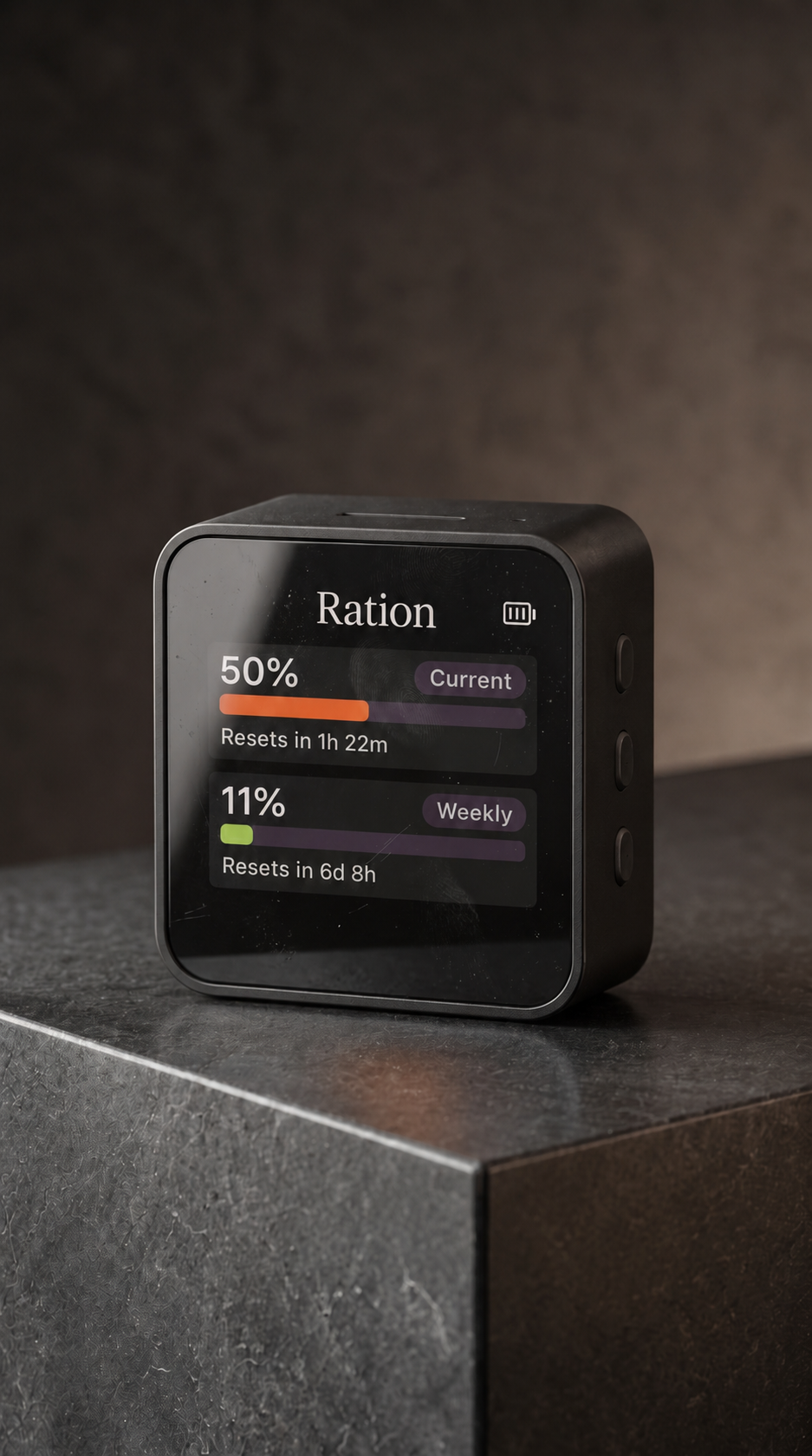 RATION on dark stone — cinematic product hero