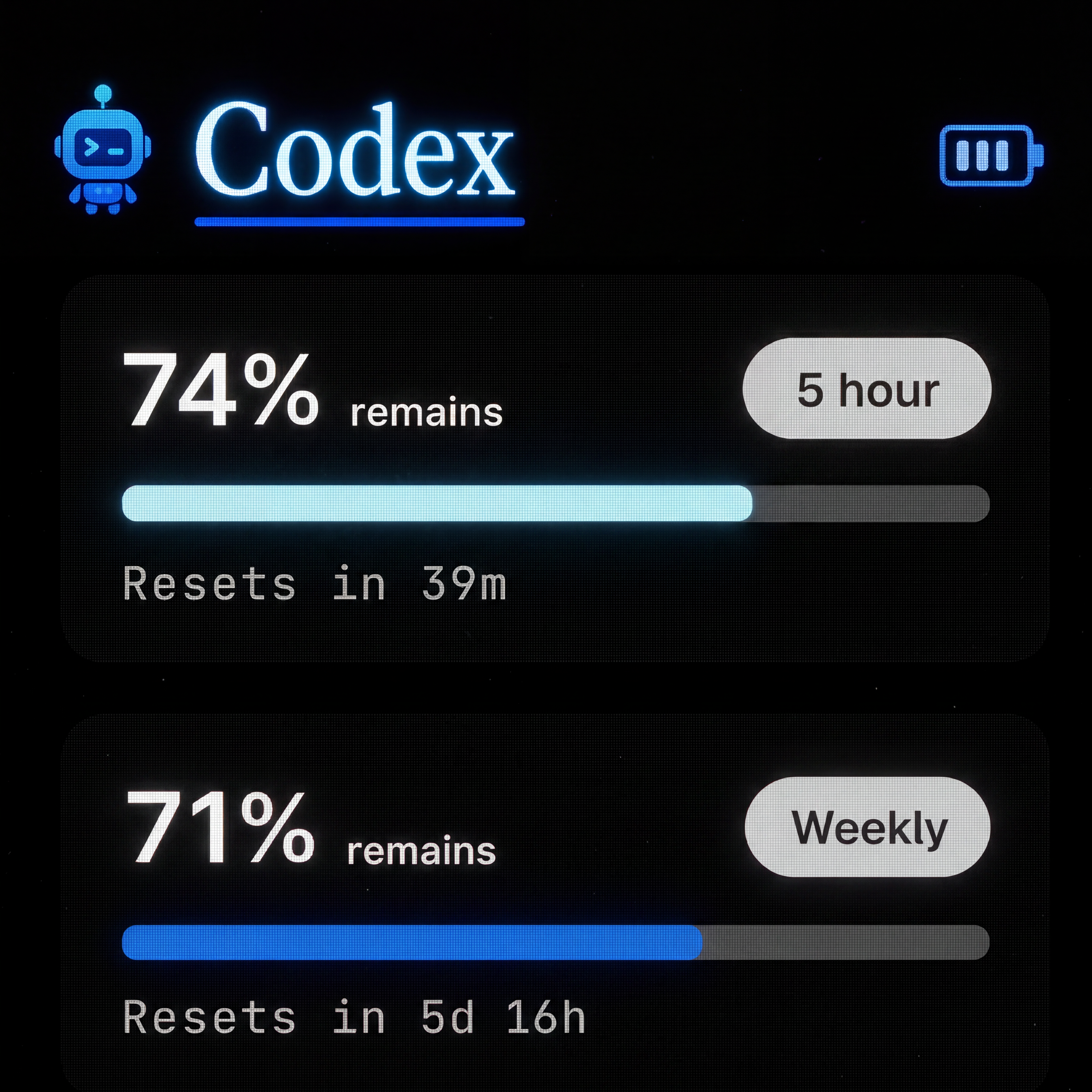 RATION showing Codex usage